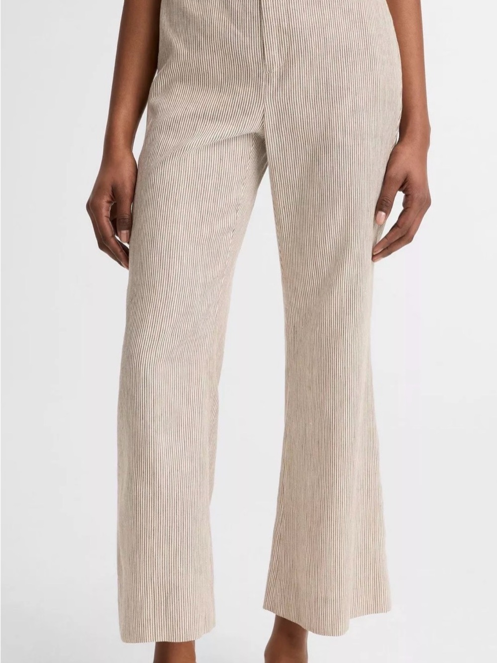 Vince ticking striped cotton-linen low rise crop pants
